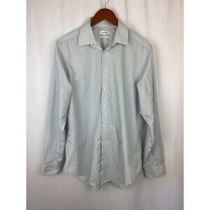 Calvin Klein Mens Button-Down Dress Shirt 16 34/35 Stripe Blue Slim Fit Non-Iron
